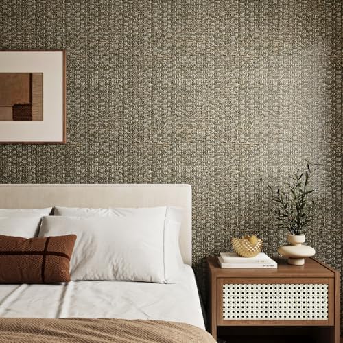 Brown Grasscloth Peel and Stick Wallpaper Linen Textured Wallpaper Gold - Image 7