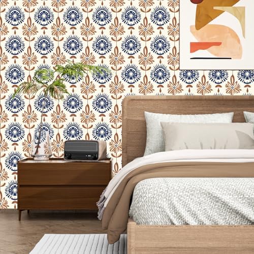 BOKEBEVE Super Long Floral Contact Paper Boho Beige Brown 17.5 x 787In - Image 2