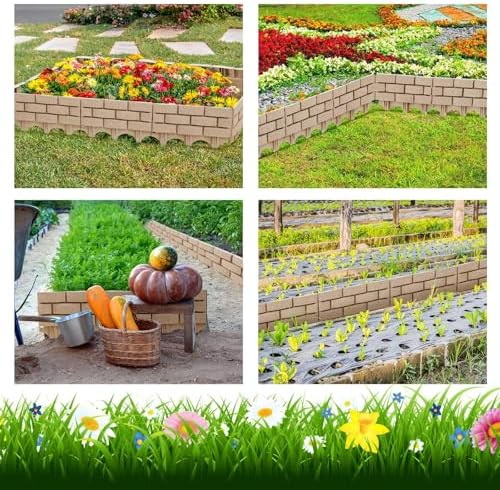 Landical 8 Pcs Yellow Faux Stone Garden Fence, Landscape Edging Border - Image 5