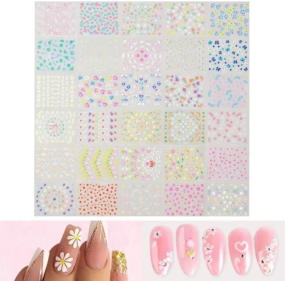 Flowers Nail Art Stickers Decals Colorful Flower Rose Daisy Cherry Blossoms Nail Stickers Design 3D Self-Adhesive Flowers Nail Art Supplies Charms for NailsArt Manicure Tips Decoration 30 Sheets