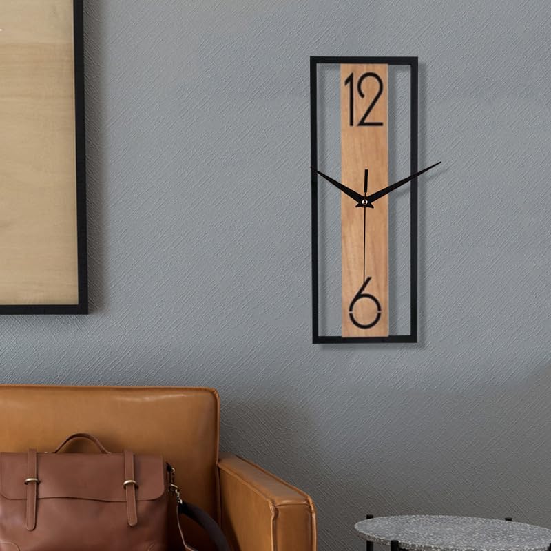 Modern Rectangular Wall Clock 16 Inch, Minimalist Wooden & Black Frame Silent - Image 5