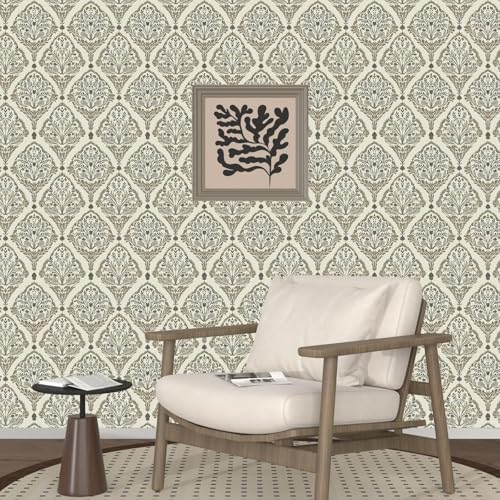 Laatse Vintage Khaki Floral Botanical Symmetrical Wallpaper 17.5" x 118" - Image 6