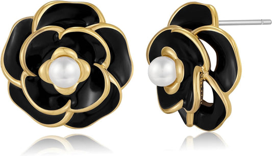 CLASSYZINT Gold/White/Red/Black Flower Stud Earrings For Women