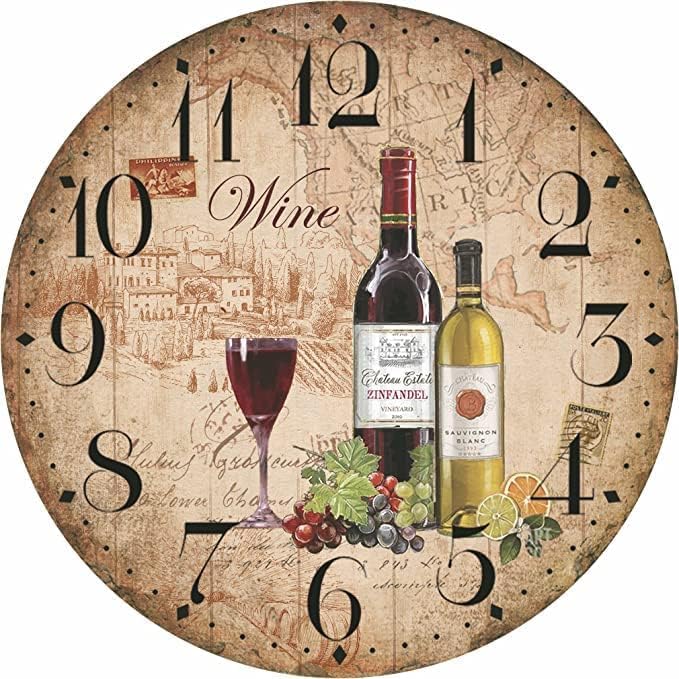 oumao 12" Retro Vintage Wine Pattern France Style Non-Ticking Silent Wooden - Image 2