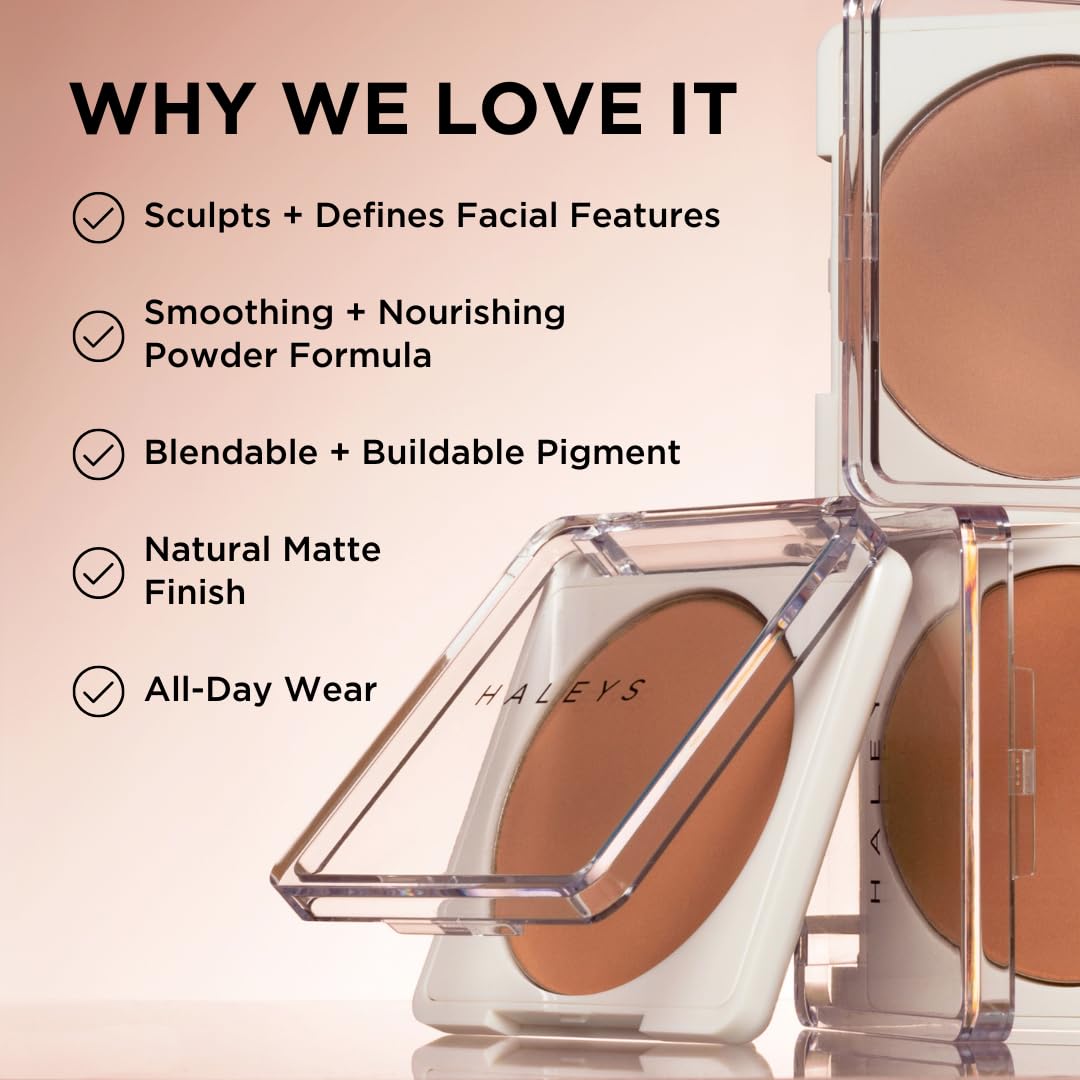 HALEYS Re-sculpt Smoothing Contour Powder (Dark) Lightweight, Non-Caking, Nourishing & Skin-Softening, Infused with Shea Butter & Chamomile Flower Water to Soothe Skin