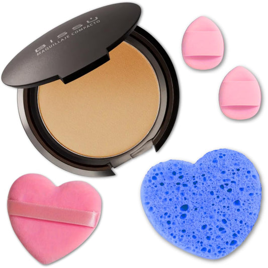 Beetbul Makeup & Exfoliation Kit - Bissú Compact Powder + 1 Medium Velvet Puff + 2 Finger Puffs + 1 Facial Exfoliating Sponge (14 Cappuccino, One Size)