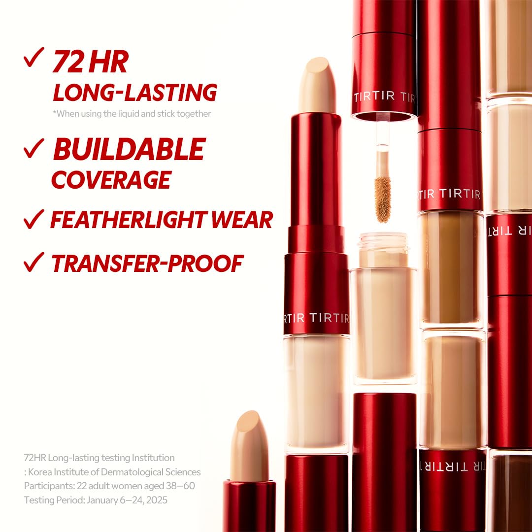 TIRTIR Glide&Hide Blurring Concealer - Creamy texture, Conceals dark circles and wrinkles, Dual formula (liquid tip & balm stick), Long-lasting wear, Korean Makeup, #4N, 0.28 Oz