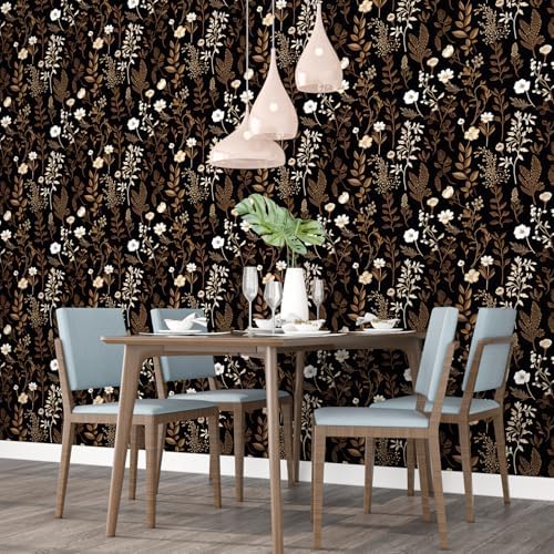 Black Dark Muted Gold Floral Peel and Stick Wallpaper 17.5" x 197" - Image 6