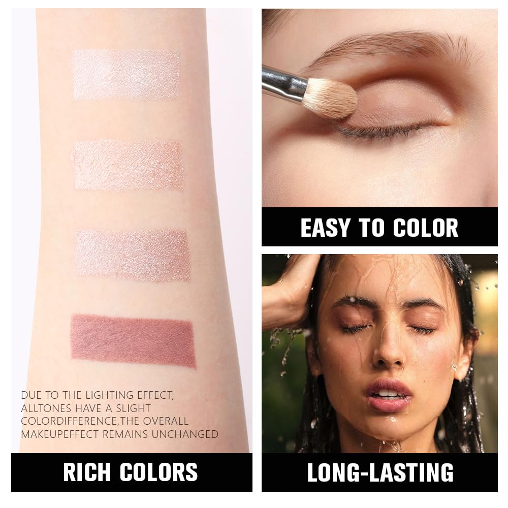 evpct Eyeshadow Quad Palette, Champagne Rose Gold Bronze Plum Glitter Shimmer Metallic Matte High Pigment Primer Eye Shadow Palette Makeup for older Women, Smudge Proof Vegan Cruelty-free, Ballerina