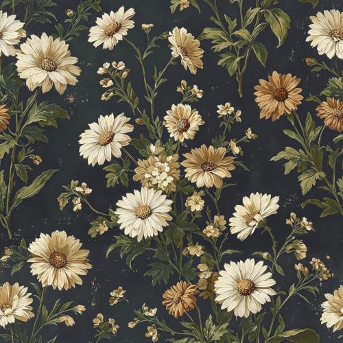 Livebor Dark Daisy Floral Wallpaper Peel and Stick Wallpaper16.9in x196.8in by LiveborDirectWallpaper