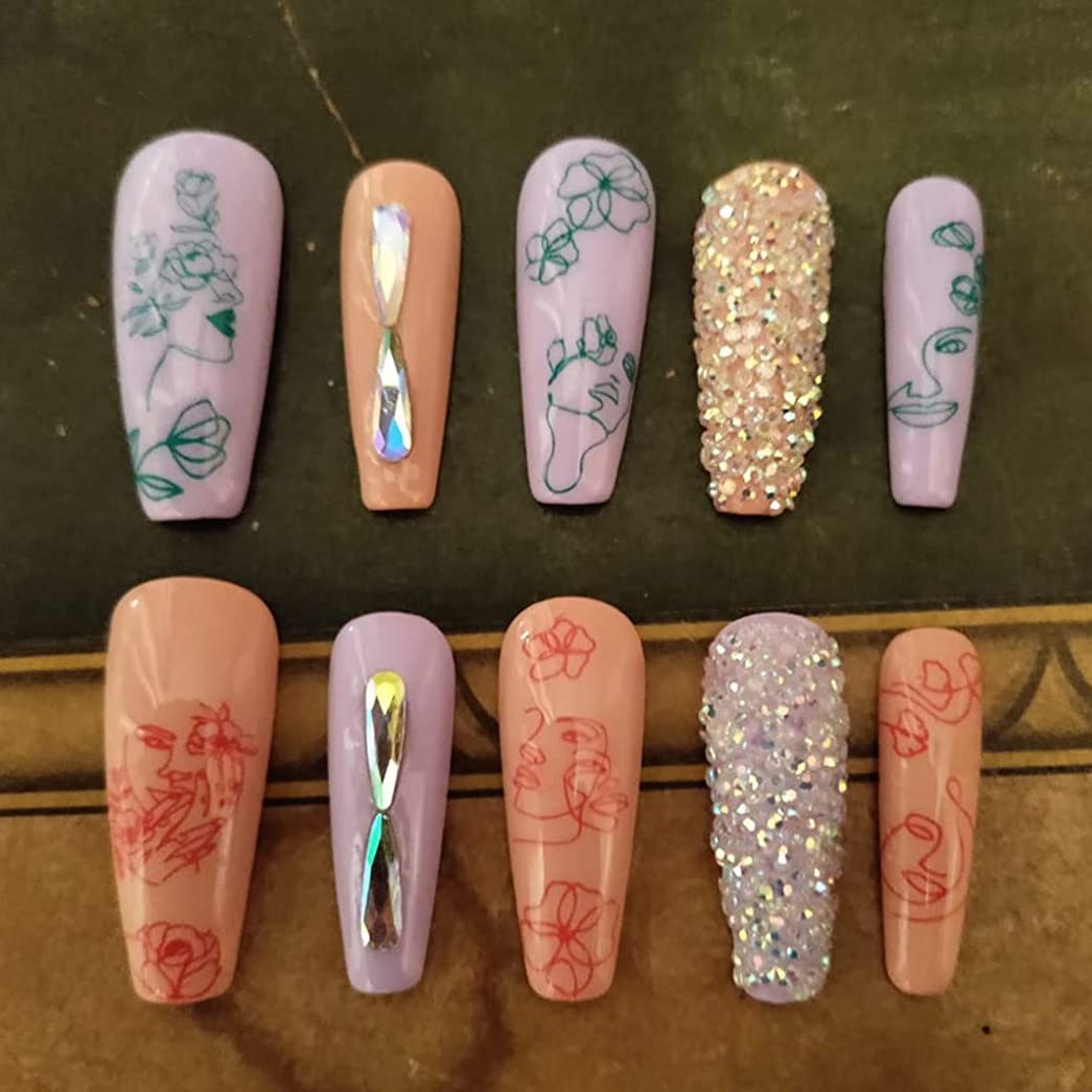 2pcs Large Abstract Face Galaxy Nail Stamping Plates Line Girl Face Pictures Stencil Moon Star Space Nail Picture Design Stamp Templates Mix Flower Leaf Starry Sky Stainless Steel Nail Art Image Plate
