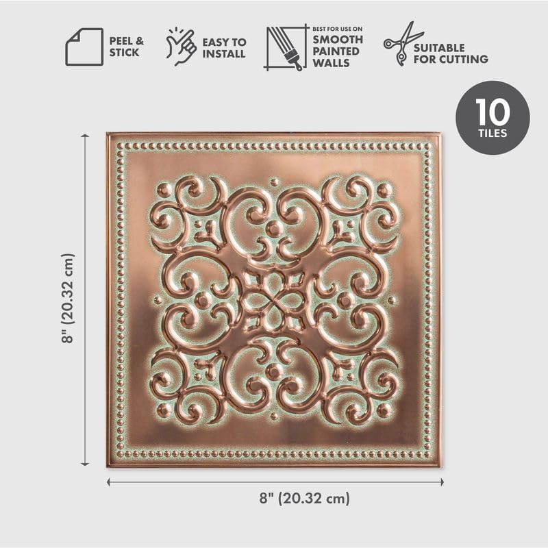 Peel and Stick Metal Backsplash Tiles, Patina Copper - Image 2