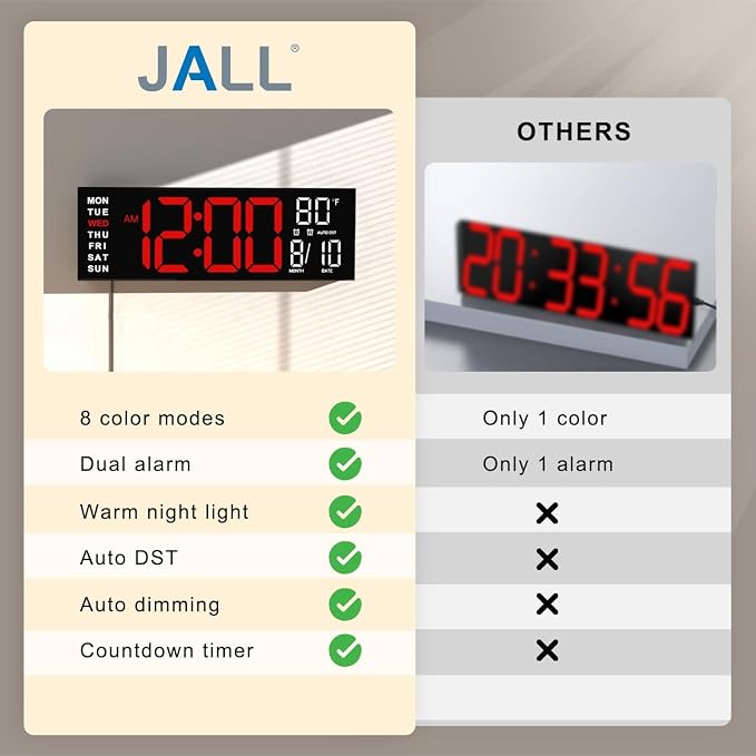 JALL 16" Large Digital Wall Mount Clock, Count Down Timer, Big LED, RGB Color - Image 8