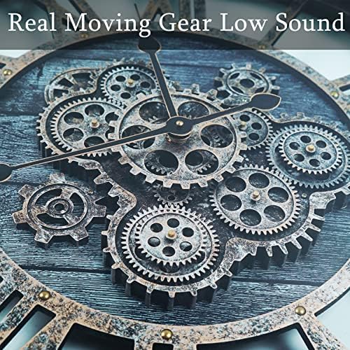 24 Inch Industrial Steampunk Wall Clock, Oversized Solid Wood Frame, Battery - Image 4
