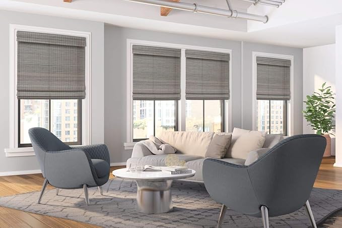 Cordless Woven Wood Roman Shades, 28W x 60H, Sarasota Camel, Sizes 20-72 Wide - Image 2