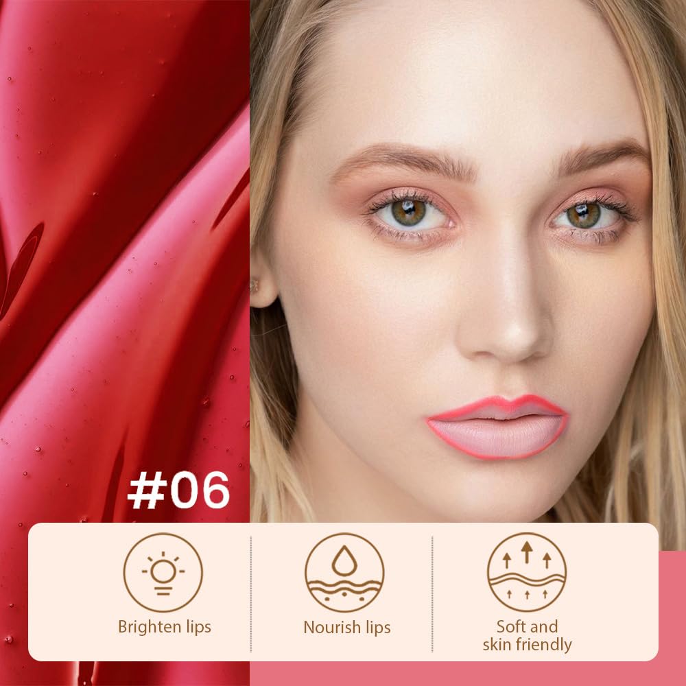 2 Pcs Matte Liquid Lip Stain Peel Off Lip Liner, Long Lasting Lip Tattoo, Waterproof & Transfer-Proof Lip Liner Peel Off Lip Gloss for All Skin Types. 0.12 fl oz #02+#06