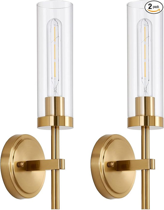 Hardwired Gold Wall Sconces Set of 2, Modern Bathroom Sconces Wall Lighting by SANTOSTOCK