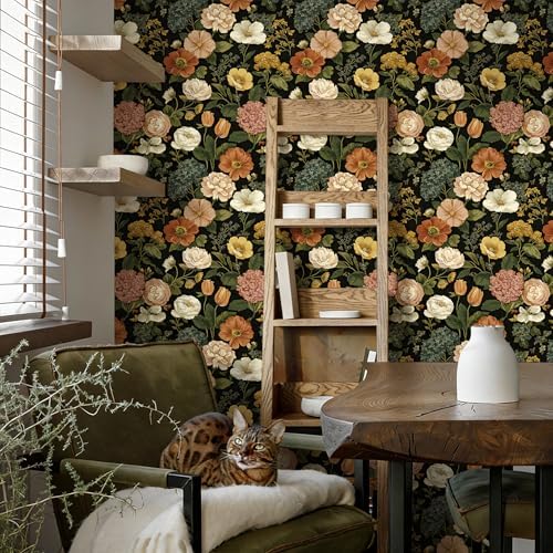 Dark Vintage Floral Peel and Stick Wallpaper Floral and Leaf Contact Paper - Image 7