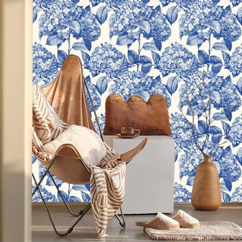MuralPeel Vintage White Blue Cream Hydragea Floral Modern Peel and Stick - Image 2