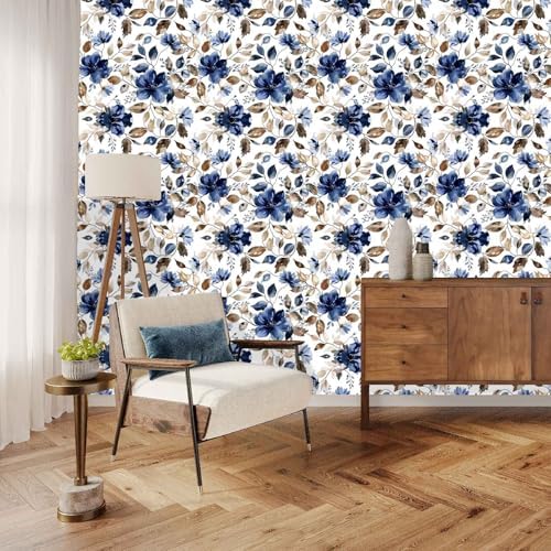 Modern Blue Floral Peel and Stick Wallpaper 17.7"x 212.6" - Image 5