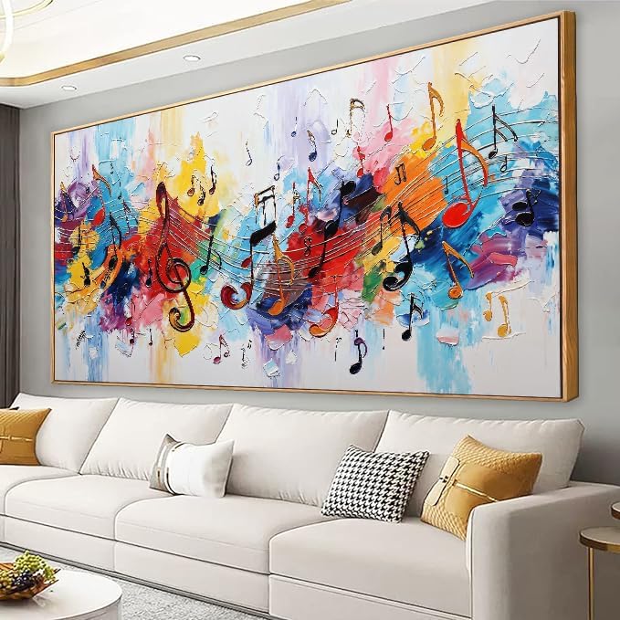 Large Abstract Wall Art For Living Room Colorful Musical Note Canvas Art Wall by Suconvng