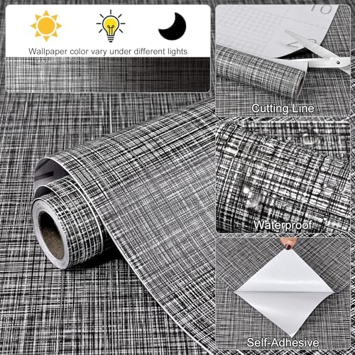 Black Grasscloth Wallpaper A Set of 17.3"x 472" Peel and Stick Wallpaper - Image 3
