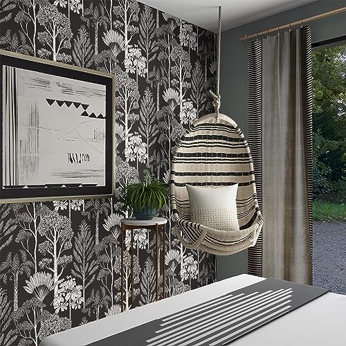 Forest Peel and Stick Wallpaper Boho Tree Black 17.3inW 590.6inL - Image 5