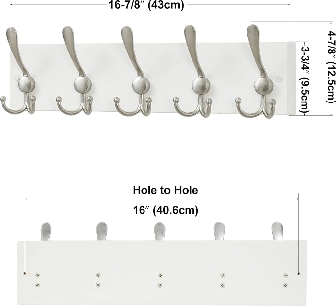 SKOLOO Creations White Solid Wood Wall Mounted Coat Rack, 5 Hooks, 16-7/8" Long - Image 5