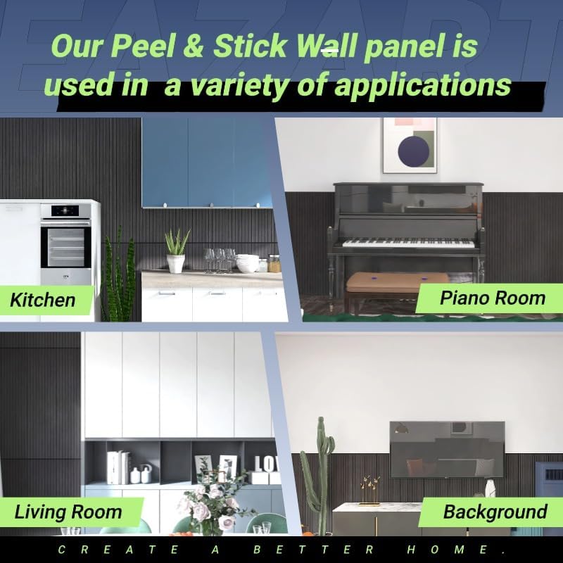 Modern Self-Adhesive Black Wood Slat Wall Panels, Peel and Stick, Decorative - Image 4