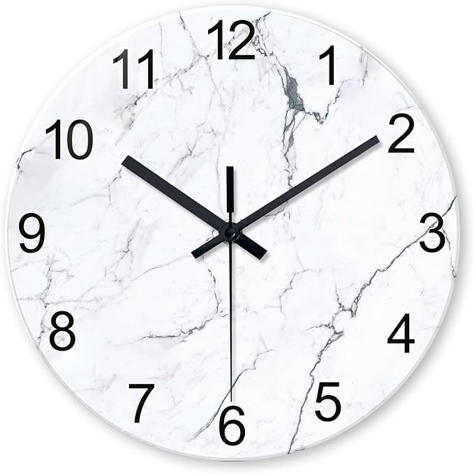 White Marble Glass Wall Clocks Battery Operated 12 Inch Abstract Decorative by Constantplanet%E6%97%97%E8%88%B0%E5%BA%97