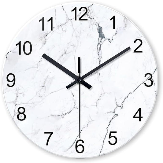 Big White Marble Glass Wall Clocks Battery Operated 16 Inch Abstract Modern by Constantplanet%E6%97%97%E8%88%B0%E5%BA%97