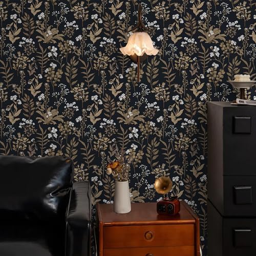 Black Moody Floral Wallpaper Peel and Stick 17.3" x 393.7" Contact Paper - Image 6