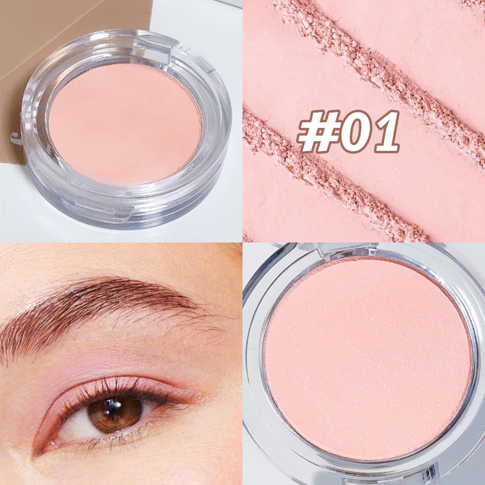 Single Mini Pressed Eyeshadow Makeup Palette, Nude Pink Sparkle Shimmer Glitter Monochrome Cream Eye shadows Palette Brightener Makeup for Older Women, Pigmented Waterproof 01#