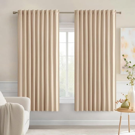MIULEE Beige Back Tab Blackout Curtains 63 Inch Length 2 Panels Set by MIULEE