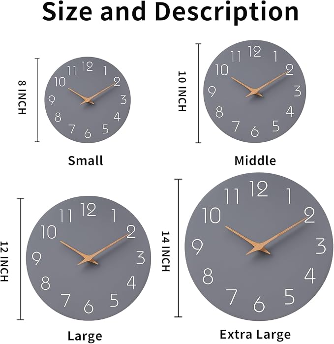 Mosewa Wall Clock 12 Inch Gray Silent Non Ticking Battery Operated Modern - Image 3