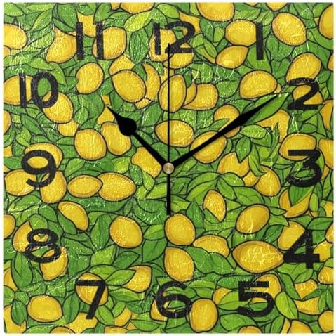 Luxuriant Lemon Green Leaves Square Wall Clock, 8 Inch Standard Non Ticking by Peystean
