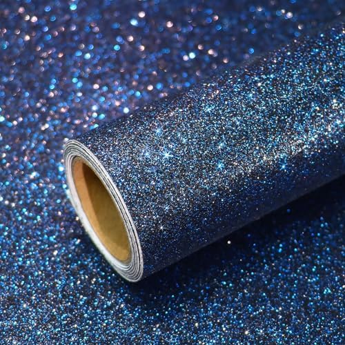 VEELIKE Black Blue Glitter Wallpaper Stick and Peel Navy Glitter Contact Paper by VEELIKE