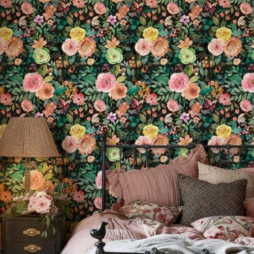 Simon&Siff Dark Floral Peel and Stick Wallpaper, 17.3" x 400" - Image 2