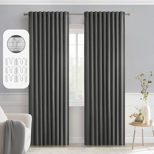 MIULEE Grey Back Tab Blackout Curtains 72 Inch Length 2 Panels Set by MIULEE