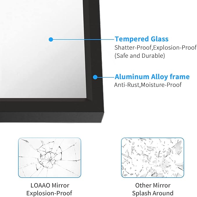 LOAAO 40"X30" Black Rectangle Bathroom Mirror Wall, Matte Black Aluminum Alloy - Image 5