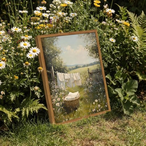 Framed Vintage Laundry Room Wall Art, Farmhouse Landscape Wildflower Pictures - Image 2