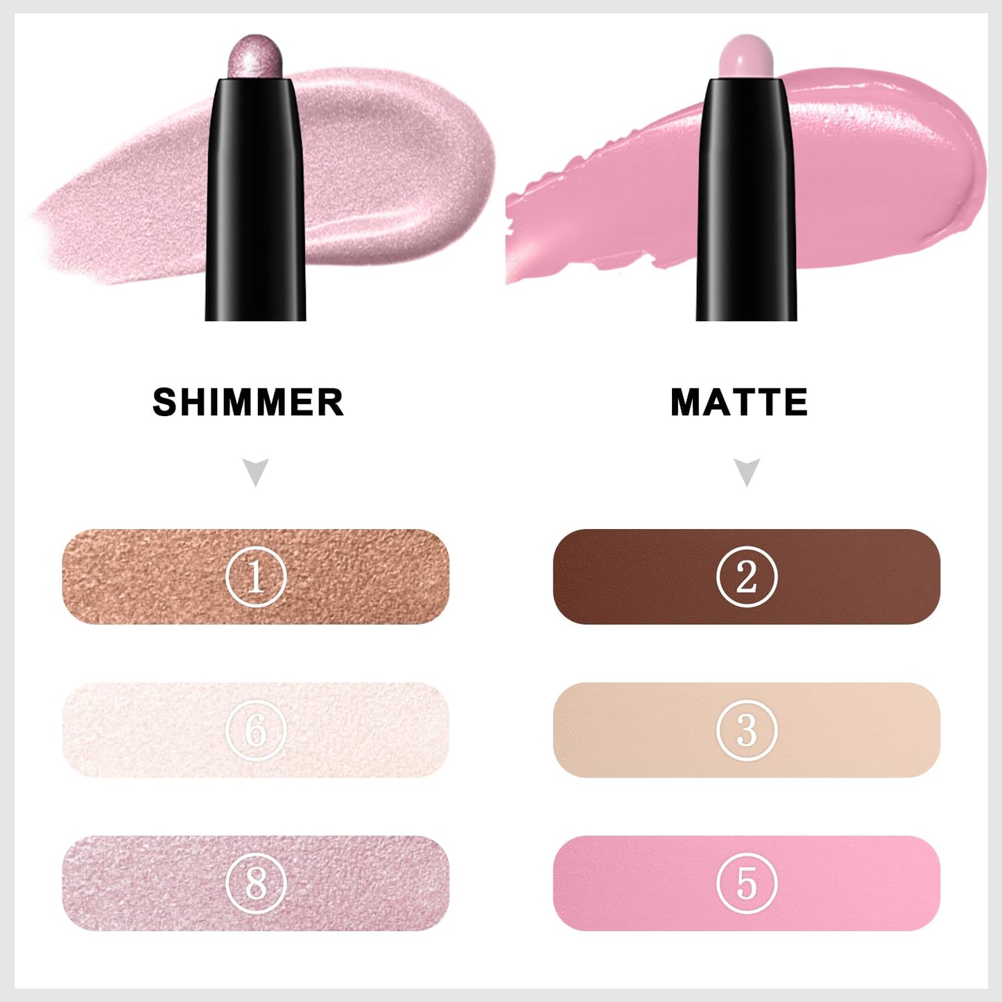 3PCS Eyeshadow Stick, Shimmer and Matte Cream Eye Shadow Brightener Sticks Eyeliner Pencil Crayon, Waterproof Long Lasting Eye Highlighter Stick Makeup (02+03+05)