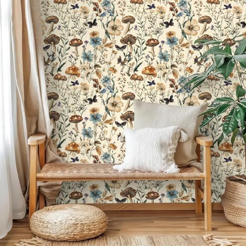 Froluya Mushroom Wallpaper Peel and Stick Vintage Floral 16.9" x 118.1" - Image 2