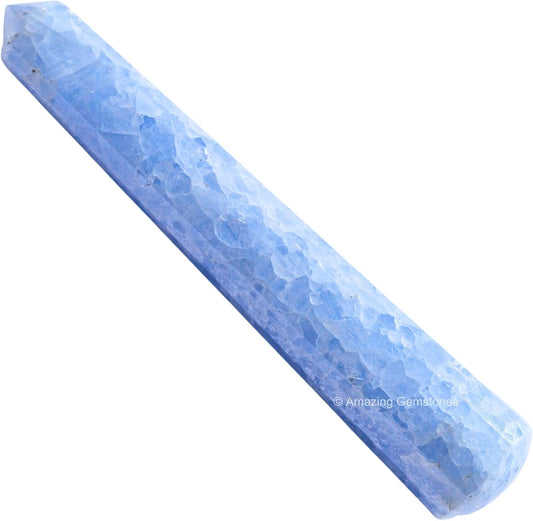 Amazing Gemstone Blue Calcite Crystal Wand Massage Stick - Pelvic Wand Gua Sha for Adults - Crystals and Healing Stones Massage Wands for Adults Gifts (Pointed)