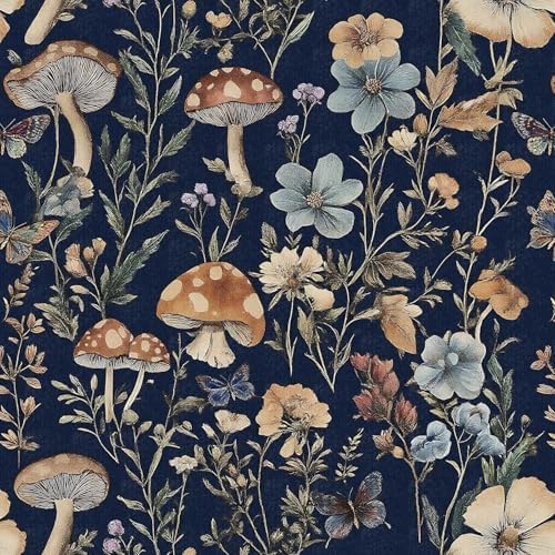 Froluya Dark Blue Mushroom Peel and Stick Wallpaper Floral Contact Paper by Froluya