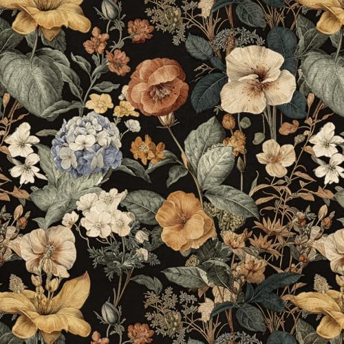 Jeweluck Dark Floral Peel and Stick Wallpaper Vintage Wallpaper16.9 x118.1 by Jeweluck