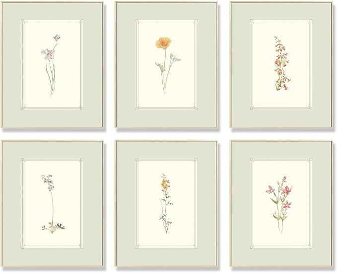 KBKBART Mint Green Floral Wall Art Set of 6 Unframed, Minimalist Abstract by KBKBART