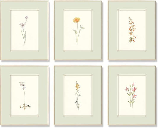KBKBART Mint Green Floral Wall Art Set of 6 Unframed, Minimalist Abstract by KBKBART