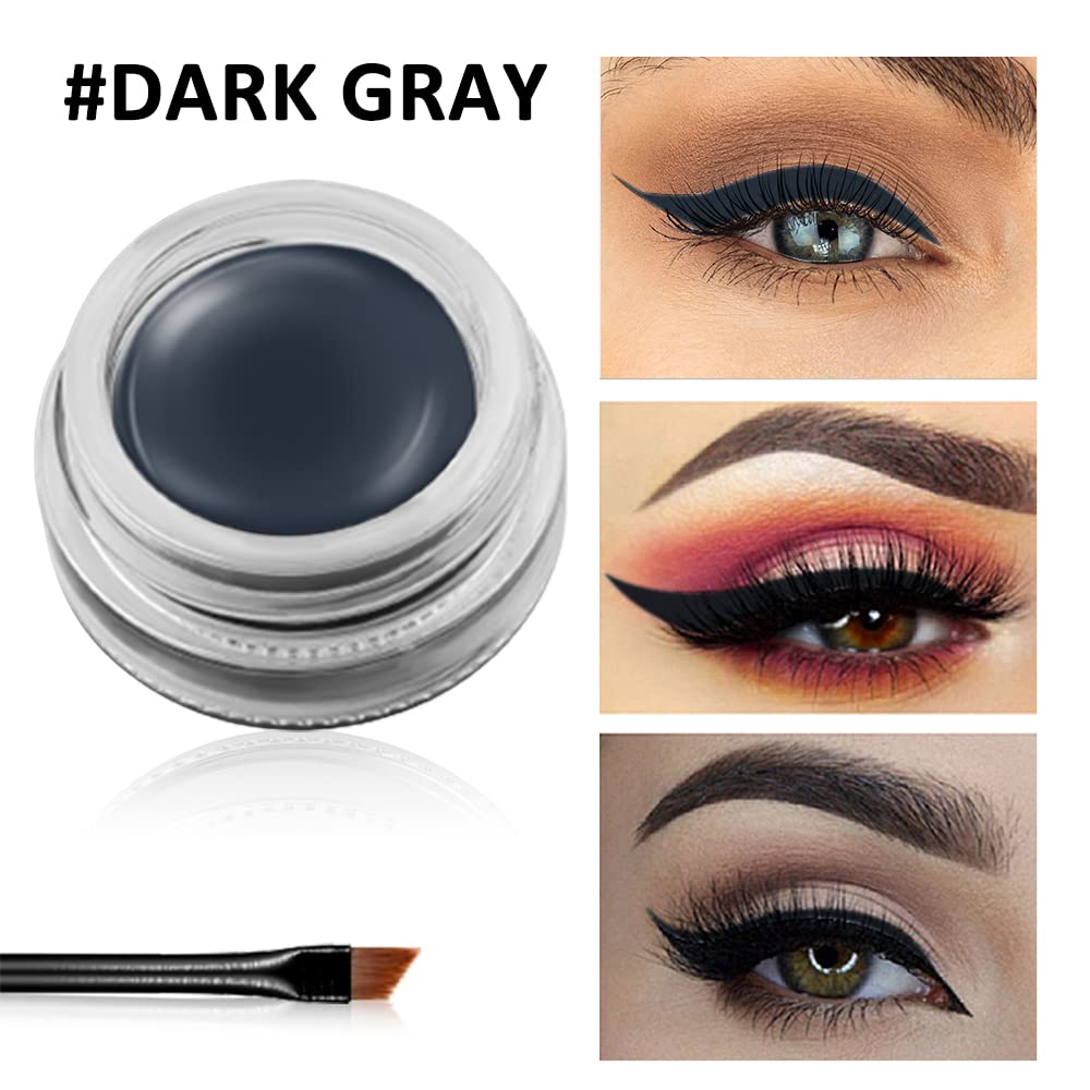 Erinde Dark Gray Gel Eyeliner, Waterproof Cream Eyeliner Gel Pot, High-Intensity Pigments Long Lasting Smudge-Proof Eye Liner Halloween Makeup, Waterline Matte Eye Liner with 2PCS Brush, 08 Dark Gray