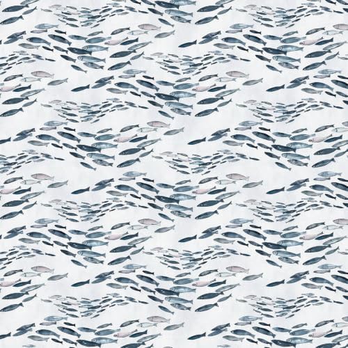 GreenTik Peel and Stick Wallpaper, Watercolor Fish Pattern Aqua Grey Removable by GloryTik
